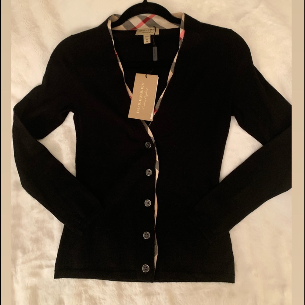 Burberry black knit cardigan button down sweater